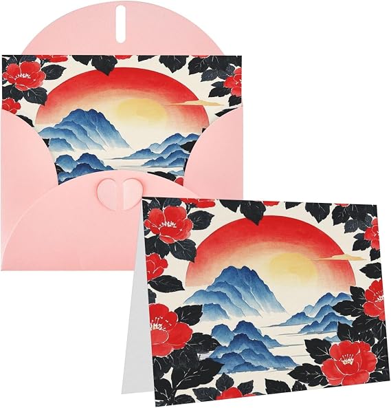 Greeting Cards Black Saffron Chinese Landscape Sun Heart Various Occasions Greeting Cards Friendship Commemorative Cards Holiday Cards