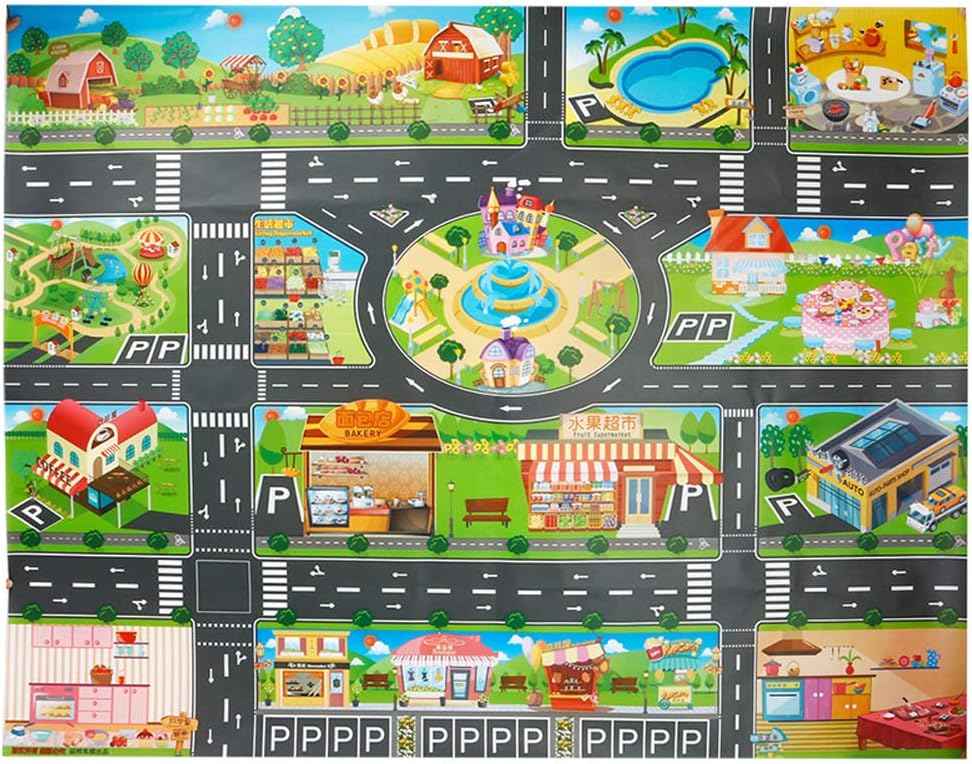 VANTIYAUS Toy Plastic Rug,Splat Mat, Washable For Floor Or Table,Kids Carpet PVC City Life Great For Playing With Cars And Toys .Baby, Children Educational Road Traffic Play Mat Learning Carpets