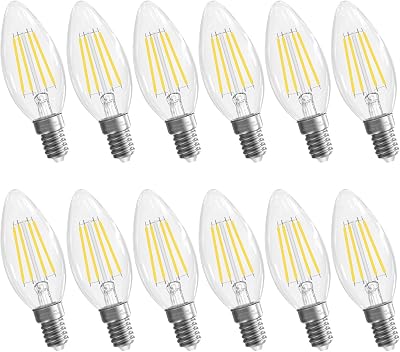 E12 Candelabra Bulb, 5000K Daylight, 6W Equivalent to 60 watt, E12 LED Bulb Non-Dimmable, Chandelier Light Bulbs, B10 Candle Light Bulbs, 90CRI, 600LM, Cear Glass, 12 Pack