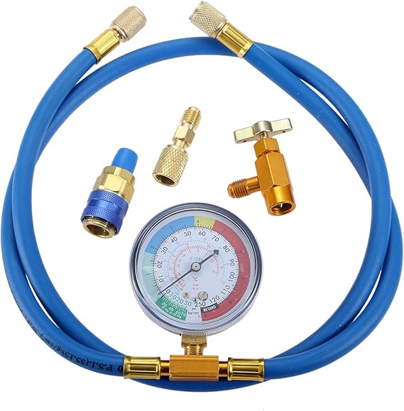 R134A Recharge Hose Kit With Gauge, 59" AC Refrigerant Recharging Hose