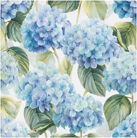 Cloth Napkins Set of 6 Blue Hydrangea Flower Printed Decorative Polyester Dinner Napkins Soft Comfortable Reusable Table Cloth Napkins for Family Dinner Banquet Wedding Festivals Party, 20x20in