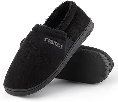 riemot Mens Moccasin Slippers Winter Soft Memory Foam House Shoes Warm Slip on Microsuede Slippers Indoor Outdoor with Fluffy Lining US6-14