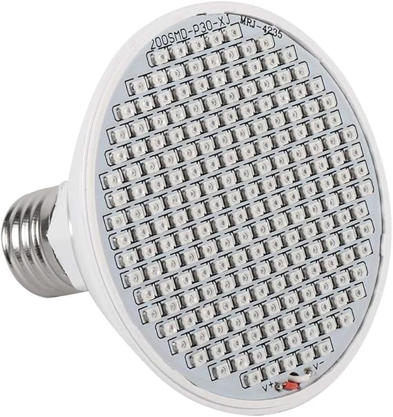 Atyhao E27 Grow Light Bulb with 200 LED Full Spectrum 24W | For Indoor Plants Greenhouse Garden,PVC Body Material,120 Degree Beam Angle,Red 166 and Blue 34,3.3x3.7IN