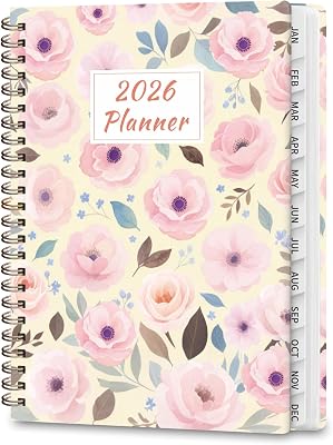 2026 Planner, Weekly and Monthly Calendar Academic Planning Book, Jan 2026 - Dec 2026, Agenda Calendar Planner for Office Supplies and Desk Accessories - A5 6.3 x 8.5 Blush Blooms