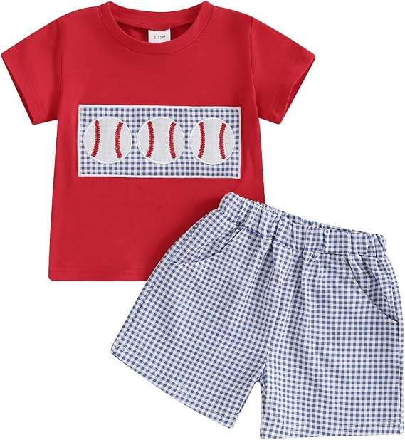 MoZiKQin Toddler Baby Boy Summer Clothes Short Sleeve Embroidery Letter T-shirt with Plaid Shorts Summer Outfits Set