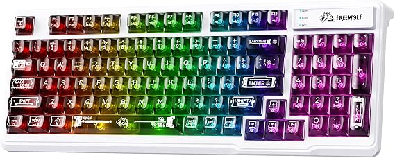 FREEWOLF M95 Transparent Membrane Keyboard with Clear Keycap,Wired Gaming Keyboard with RGB Backlit, 94 Silent Keys with Mechanical Feeling,26-Key Anti-ghosting,for Mac/Windows -Black