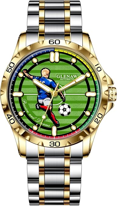 Automatic Watchs - Self-Winding Mechanical Watch for Men with Soccer Green Dial,Luxury Sports 3ATM Waterproof Luminous Wrist Watches
