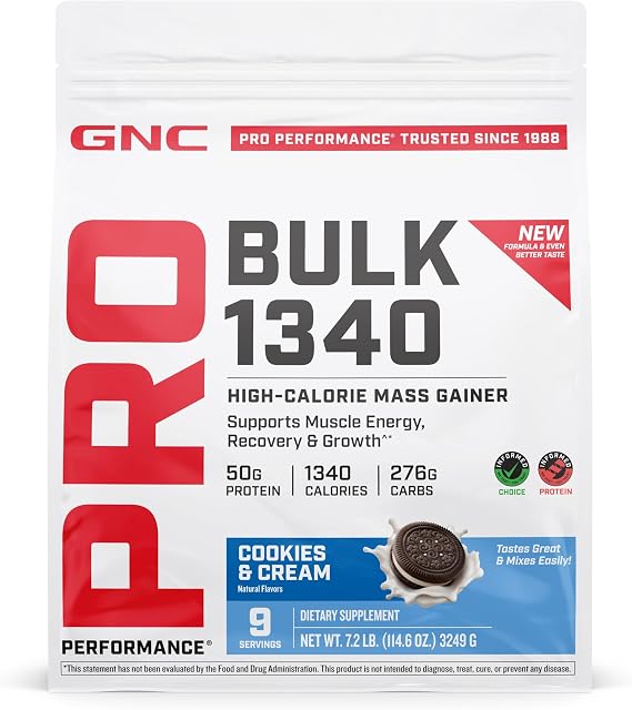 GNC Pro Performance Bulk 1340 - Protein Powder for Active Lifestyles - Sports Nutrition for Muscle Fuel - Nutrient-Dense Blend with Creatine & Glutamine - Cookies & Cream - 114.24 Oz (9 Servings)