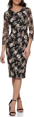 Kensie Womens Floral Knit Long Sleeve Midi Bodycon Dress