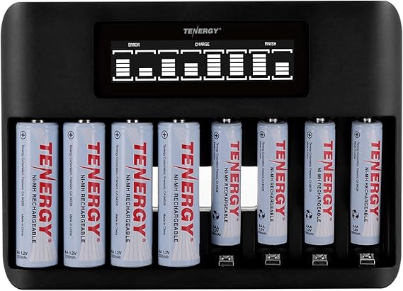 Tenergy TN480U 8-Bay LCD Display Fast Charger for NiMH/NiCD AA AAA Rechargeable Batteries with 4pcs 2500mah AA and 4pcs 1000mah AAA Rechargeable Batteries