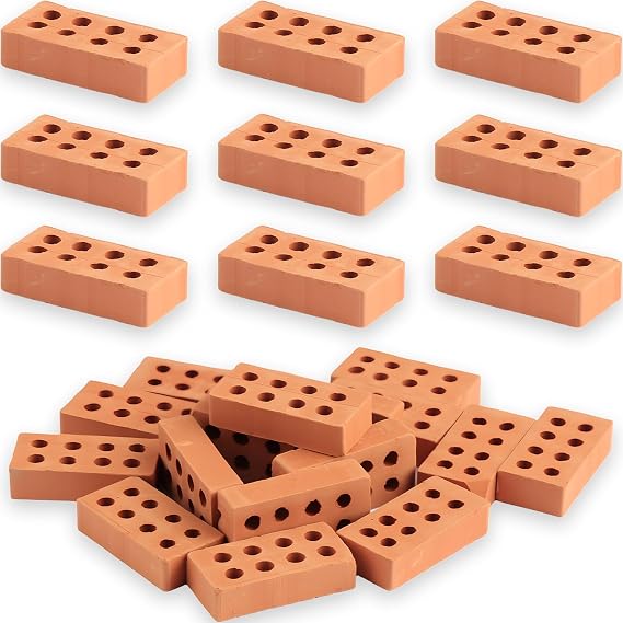 50 Red Mini Terracotta Bricks for Dollhouse Diorama and Miniature Gardens