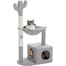 MUTTROS Cactus Cat Tree Cat Scratching Post 40" Cat Tower with Large Metal Carpet Hammock, Cat Scratching Post for Indoor Cats with Condo& Dangling Ball, Grey