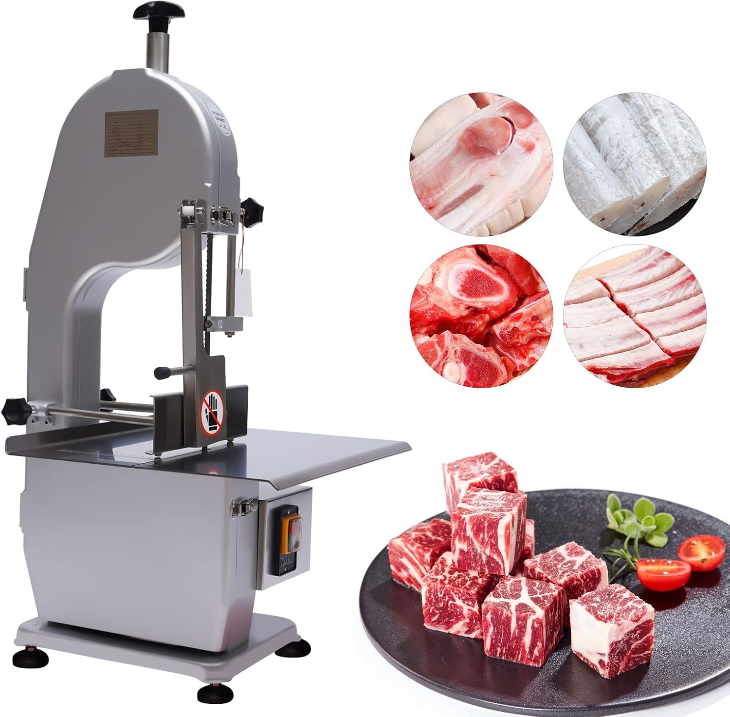 Commercial Meat Bone Saw Machine, 1500W Heavy Duty Frozen Meat Cutter 210mm Sawing Wheel, Butcher Meat Bandsaw Thickness Adjustable, Designed for Cutting Fish Hoof Beef Bone