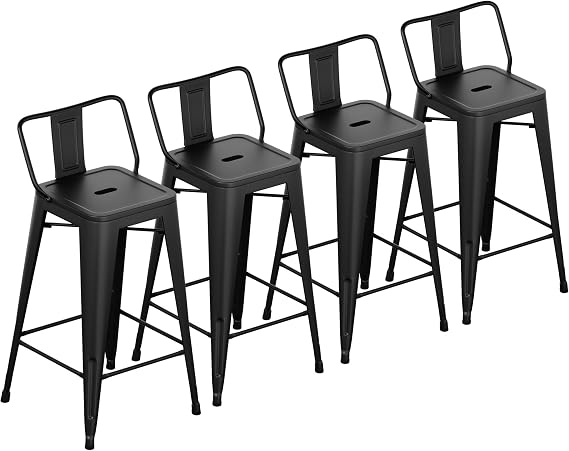 Yongchuang 24" Metal Bar Stools Set of 4, Barstools with Back in Black