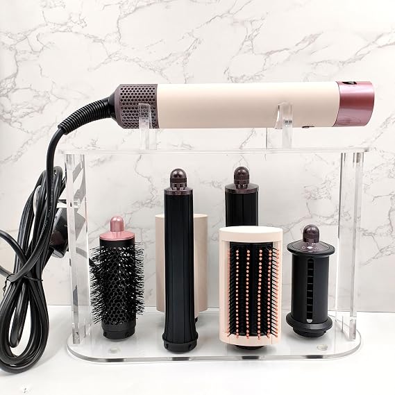 Storage Holder Compatible for Dyson Airwrap Styler Accessories, Acrylic 6 Holes Countertop Bracket Organizer Stand, Storage Rack for Hair Curling Iron Wand Barrels Brushes Diffuser Nozzles for