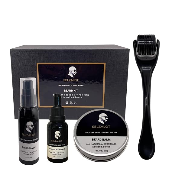 Beard Growth Kit Mens Beard Care Kit Grooming Set 5 Pieces Beard Products with Wash, Oil Serum, Balm and a Gift Box for Men Self Care