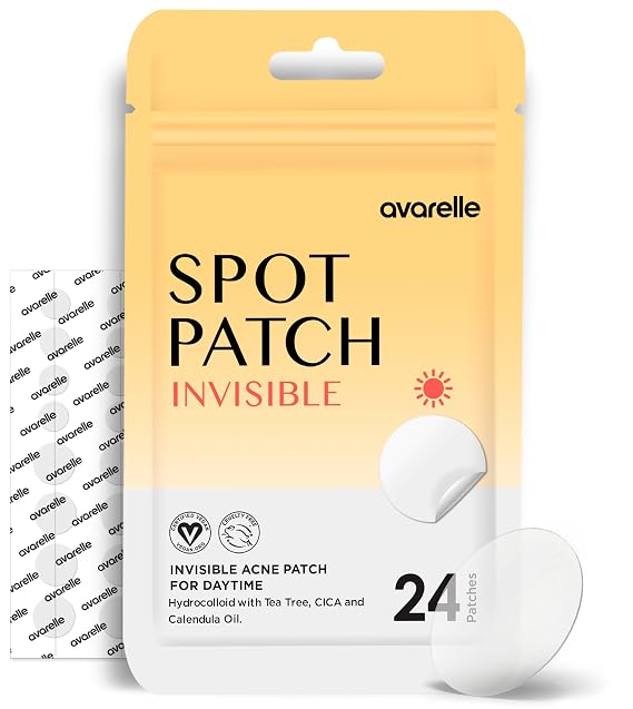 AVARELLE Invisible Ultra Thin Acne Spot Patches for Daytime 24 Count | Invisible Hydrocolloid Spot Patches, Ultra Thin Zit Patches, Day Spot Dots, Calendula, Rosehip, Under Makeup, Vegan