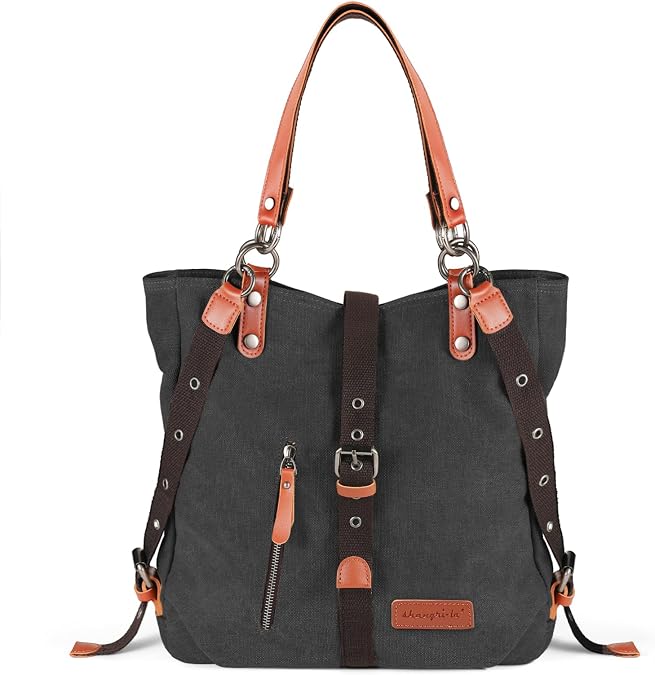 SHANGRI-LA Canvas Tote Handbag Casual Purse Shoulder Bag for Women Convertible Backpack
