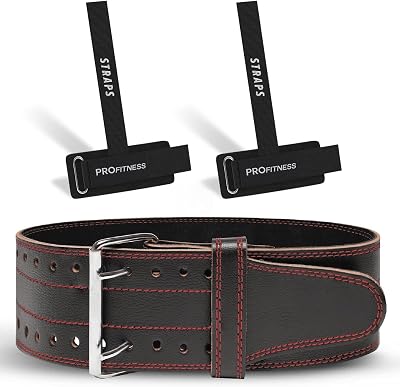 ProFItness Weight Lifting Belt & Weight Lifting Straps for Men & Women - Premium 5mm Thick Weight Belt & 10” Long Wrist Straps with Non Slip Silicone Grip for Men & Women Squats, Powerlifting