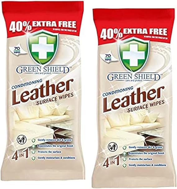 2 XGreen Shield Conditioning Leather Surface Wipes 70 Pack - Extra Large Wipes