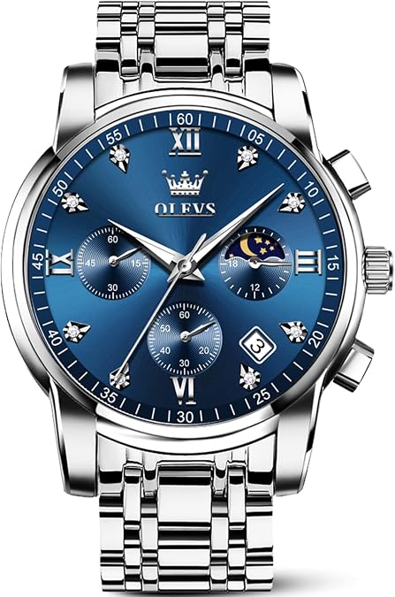 OLEVS Men Luxury Large Face Quartz Stainless Steel Waterproof Watches