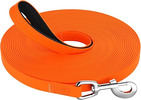 X XBEN Waterproof Training Lead for Dogs, 1.5M 3M 5M 10M 15M 20M 25M 30M Rubber Long Line Dog Lead with Soft Padded Handle, Recall Training Leads Leash for all Sized Dogs,for Swimming Walking Playing