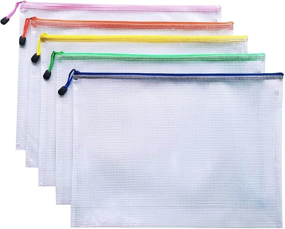 5Pcs A4 Plastic Wallets File Folders Zip Lock Bags Document Wallet File Zipper Bags for Office Home School Supplies (A4-5Pcs)