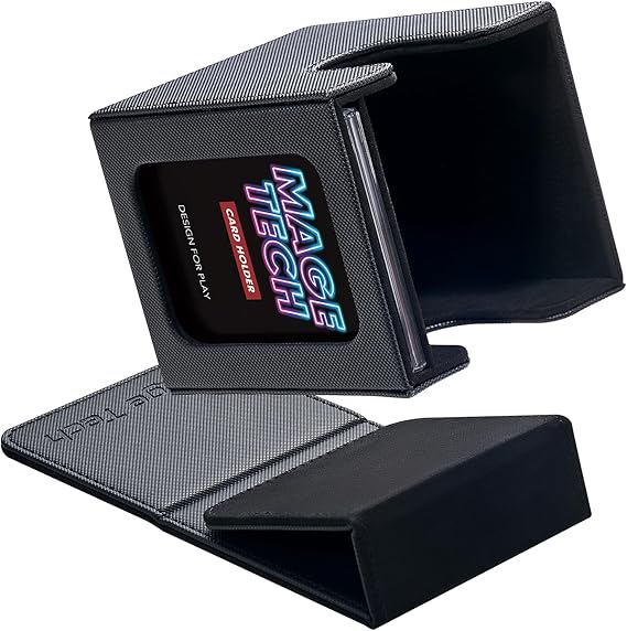 Mage Tech Commander Deck Box Lite - Card Display with Mini Snap Card Holder & Removable Cover, Fits 100+ Single-Sleeved Cards, Ideal for MTG, PTCG, OPCG, SWU & More (Black)