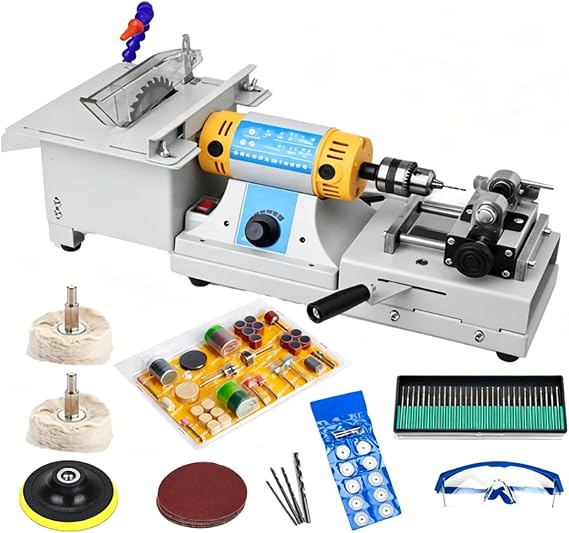 750W Table Gemstone Polishing Mini Stone Saw Grinder Polisher Jade Grinding Machine, Jewelry Accessories,Gem Faceting Machine, for Cutting Grinding Drilling SandingKit