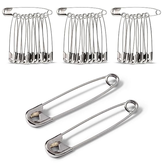 30 Pack Extra Large Safety Pins 3 Inch - Safety Pins for Sewing, Durable Stainless Steel Design for Secure Hold, Rust Resistant and Long-Lasting, Good for Quilting, Decorating, and DIY-Crafts