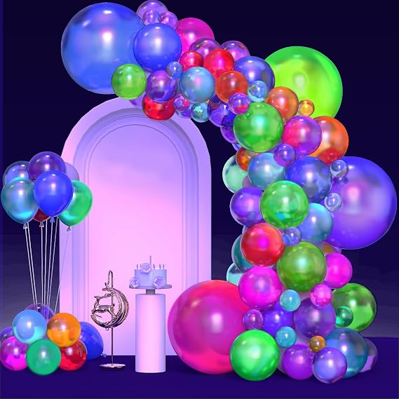 120 Pcs UV Neon Balloons, Neon Glow Party Balloons UV Black Light Balloon Glow in the Dark for Birthday Decorations Wedding Glow Party Supplies Blacklight Reactive Fluorescent Balloons (120)