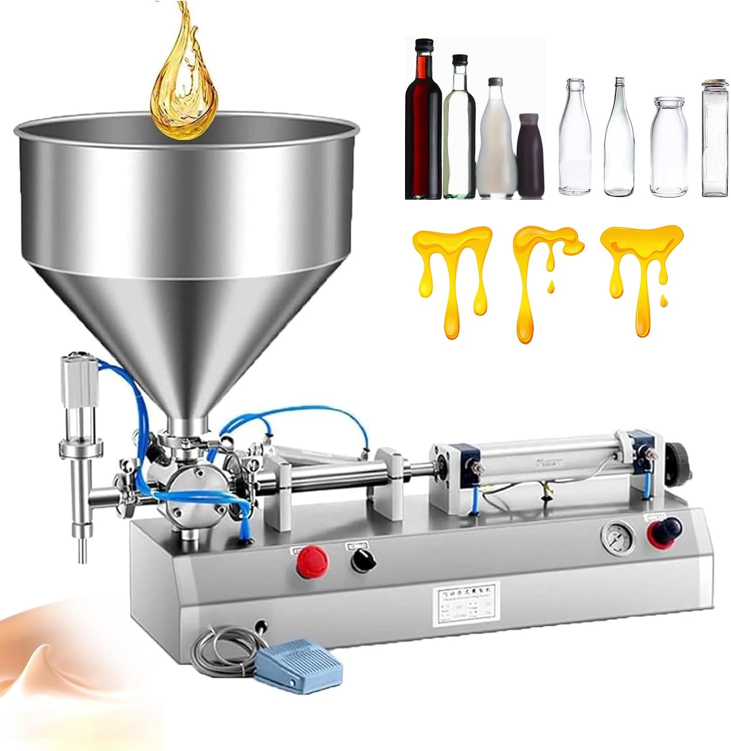 Paste Filling Machine, Shampoo Filling Machine, Filling Accuracy ≤±0.5%, Pneumatic Liquid and Paste Filling Machine, Semi-Automatic Cream Filling Machine, for Cream Shampoo Essential Oil