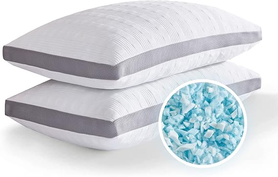 Meoflaw Gusseted Cooling Standard Size Pillows Set of 2, Adjustable Pillows | Shredded Memory Foam Fill, Customizable Loft, Medium Firm, Ideal for Side & Back Sleepers, Removable Washable Cover