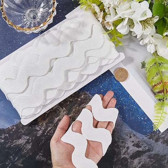 GORGECRAFT 10 Yard 1.58 Inch Rick Rack Trim White RIC Rac Ribbon Jumbo Wave Bending Fringe Rickrack Zig Zag Lace Trim Braided Woven Fabric Edge Trimming for Sewing Crafts Wrapping Home