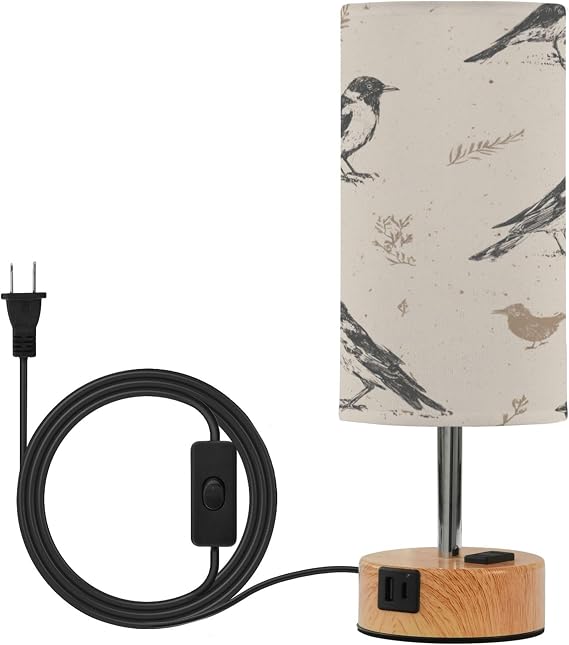 Bird Vintage Dimmable Bedside Touch Lamps with Charging Ports for Living Room Bedroom Nightstand Office Desk, Light Bulb Included