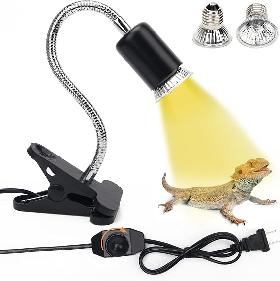 Catcan 50W Reptile Heat Lamps, UVA UVB Reptile Light with 2 Heat Bulbs, 360Rotatable Clips Adjustable Switch Heat Lamp for Turtle Lizard Snake Aquarium Amphibian Yellow Light