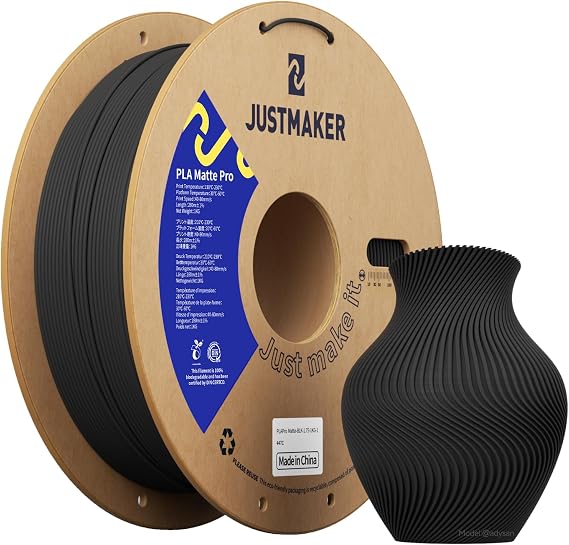 PLA Matte 3D Printer Filament, Upgrade Cardboard Spool, Print with Most 3D Printers, Dimensional Accuracy +/-0.03mm, 1.75mm, 1kg, Black