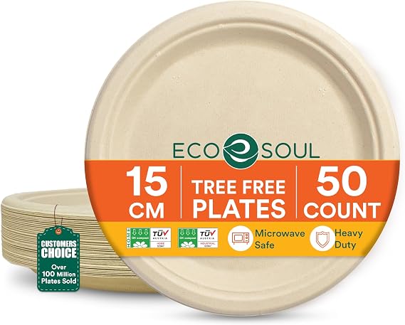 ECO SOUL Small Paper Plate (15Cm) 6" Disposable Plates-Natural(50-Pack)