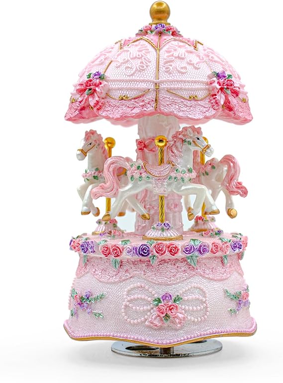Carousel Music Box,Luxury Color Change LED Light ,Luminous Rotating 3-horse