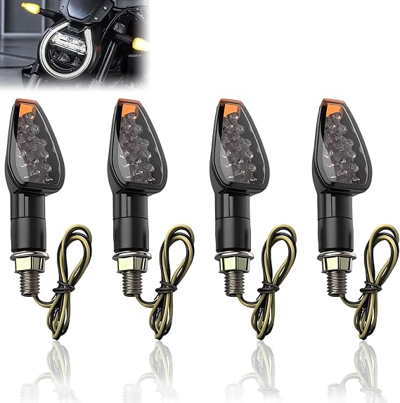 4PCS Motorcycle Indicators 12V 14LED Motorbike Indicator Lamps | Universal Led Indicators with Bright Amber Light, Premium Motor Accessories Compatible with Kawasaki, Honda, Yamaha, Suzuki