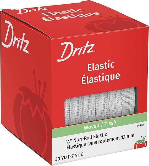 Dritz 9405W Non-Roll Woven Elastic, White, 1/2-Inch by 30-Yard