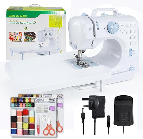 Sewing Machine 505 for Beginners: 12 Built-in Stitches with Expansion Table, Foot Pedal & Full Accessory Kit, Heavy Duty Household Sewing Machine for Adults & Kids Ages 8+, (blue)