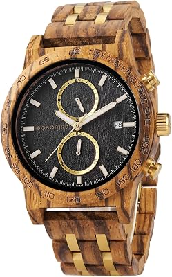 2win Wooden Watch for Men Luxury Chronograph Lightweight Watch with Date Display Wood Watches with Gift Box