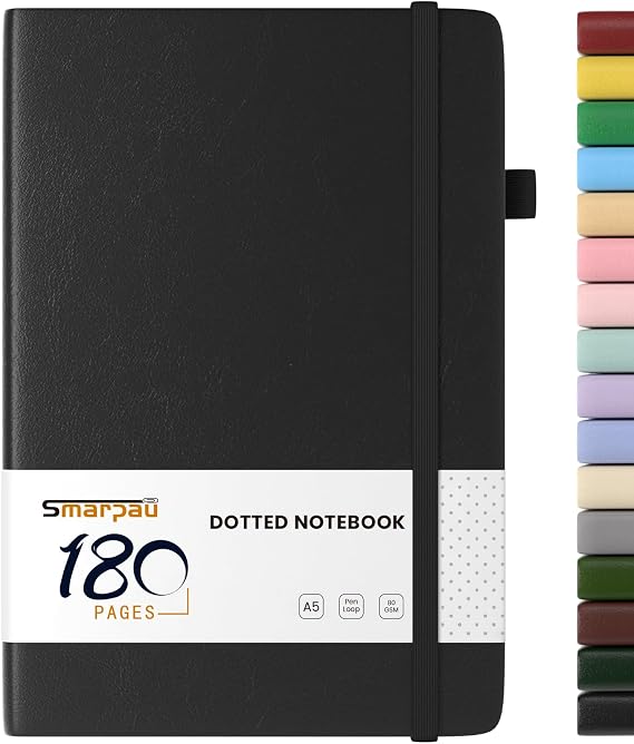 Smarpau A5 Dotted Journal Notebook, 180 Pages Hardback Dot Grid Notebook