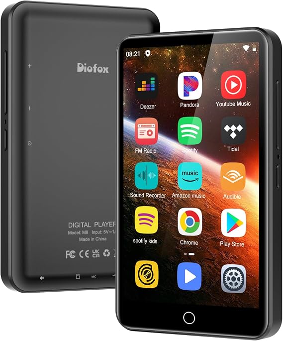 Diofox 80GB MP3 Player with Bluetooth and WiFi, 4-inch Touch Screen, Spotify, Up to 1TB Expansion, Black