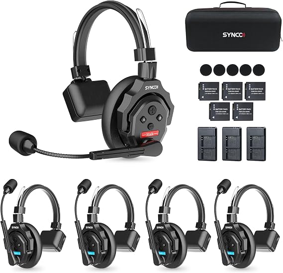 SYNCO XTALK X5 Wireless Intercom Headset, 5-Person Compatible Full Duplex Headset Intercom System 20H Operation 3.5mm Audio Monitoring Multiple Sets Can Be Combined 350M LOS AEC Noise Cancellation | 映像制作 イベント進行 舞台撮影 現場 軽量 セットアップ不要 インターカム スポーツでの通話システム 24時間稼働 同時通話 350m伝送距離 3.5mm音声モニタリング ノイズキャンセル