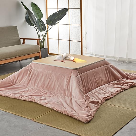 Korean Table for Floor Sitting,Kotatsu Table Japanese Furniture,Desk Heater for Office,Heating Table for Tatami Bed,Futon Coffee Tea Table,with Heater+Blanket+Pad+Plastic Table (Color : Pink, Size :