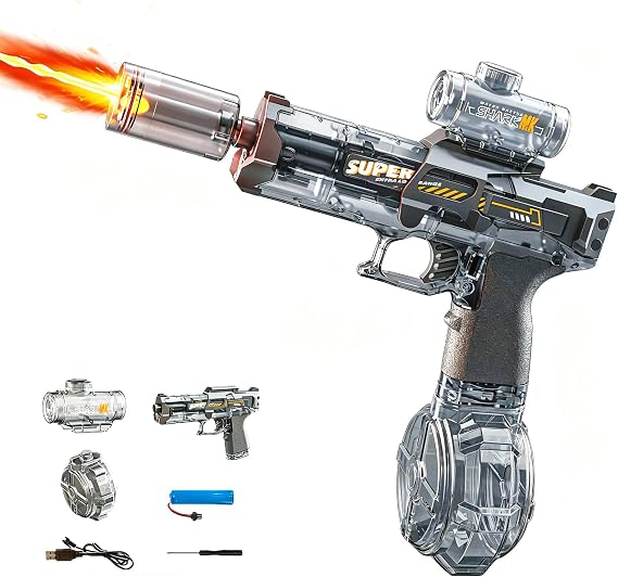 Electric Water Gun for Adults Kids, Automatic Water Gun with Led Light, Long Range Blaster Electric Squirt Gun Summer Outdoor Beach Swimming Pool Party Toys Gifts for Boys Girls