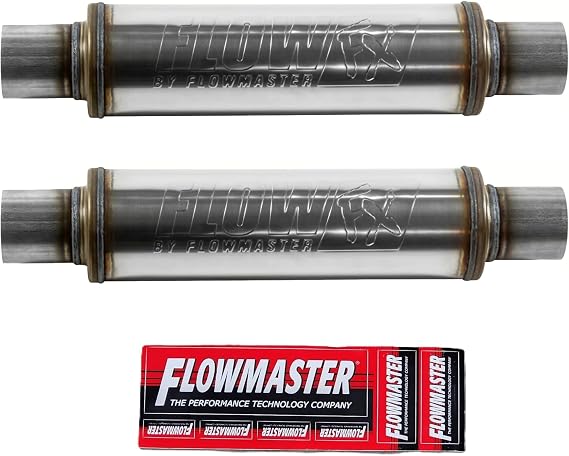Flowmaster 71416 FlowFX Muffler Set (2 Pack) Center In/Out 2.5 Inch Muffler 409S Stainless Steel for Enhanced Tone Moderate Sound Mufflers for Trucks, Compact Builds & More