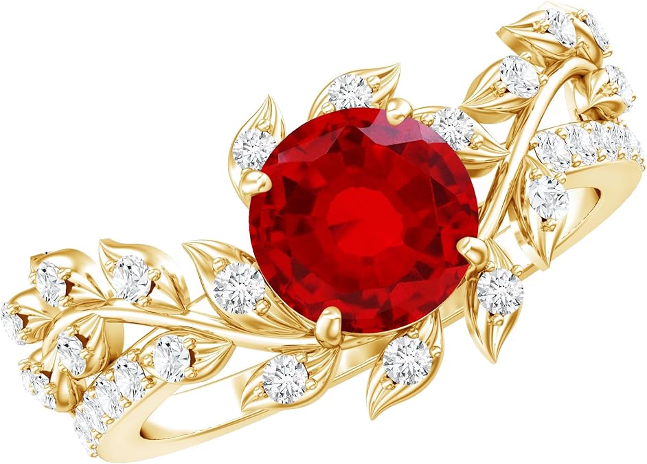 Certified 1.3 Carat Lab Grown Ruby Engagement Ring in Silver, Aaaa Quality, Ruby Diamond Vine Ring - With Jewelry Box